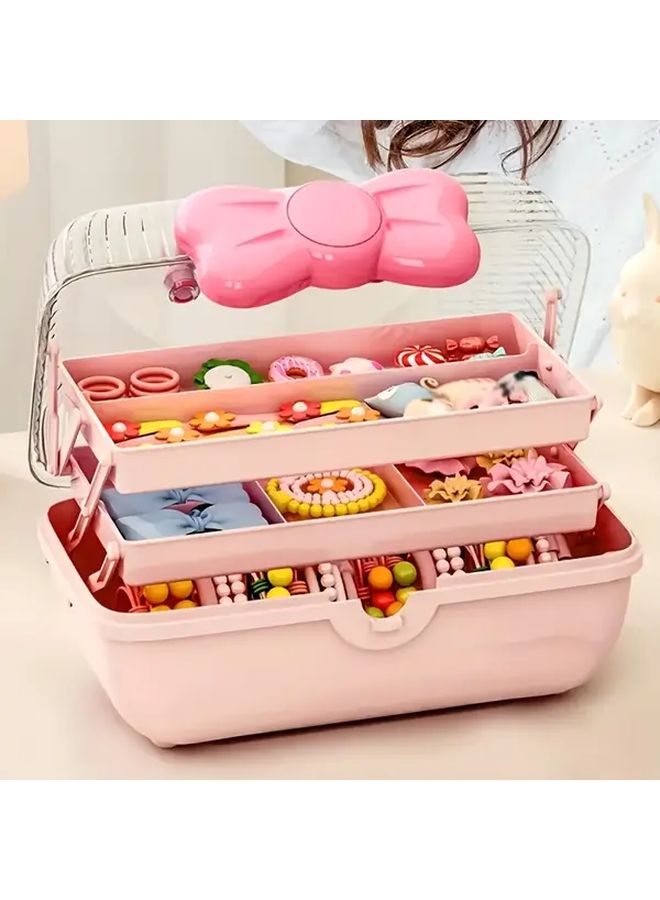 Pink Multi Layer Storage Box With Transparent Lid For Jewelry Cosmetics Toys - Image 2